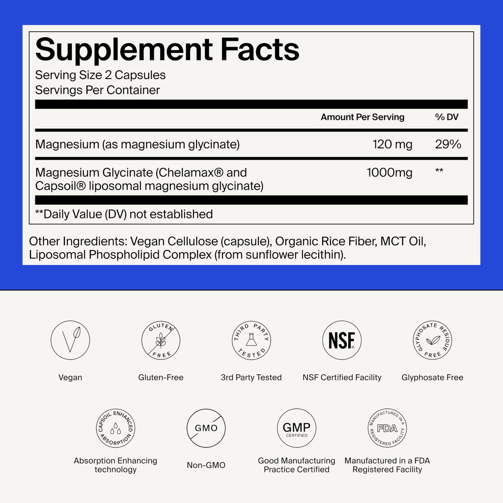 Magnesium Glycinate 1000mg - Liposomal Magnesium Bisglycinate for Max Absorption - Extra Strength to Support Body and Mind, Non-Laxative, Vegan, Gluten-Free - 120 Capsules The Absorption Company Au supplements