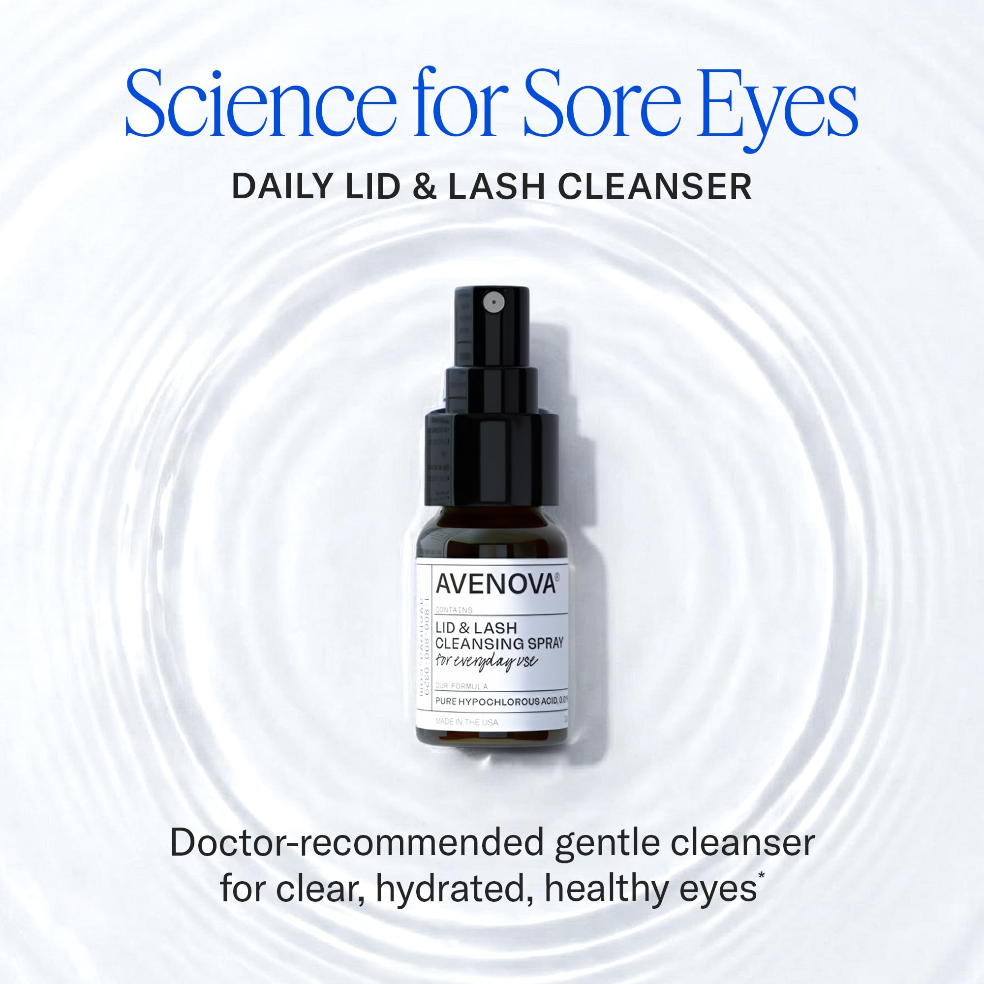 Avenova Eyelid and Eyelash Cleanser Spray - 20ml Bottle - Gentle Everyday Pure Hypochlorous Acid Spray for Eye Irritation