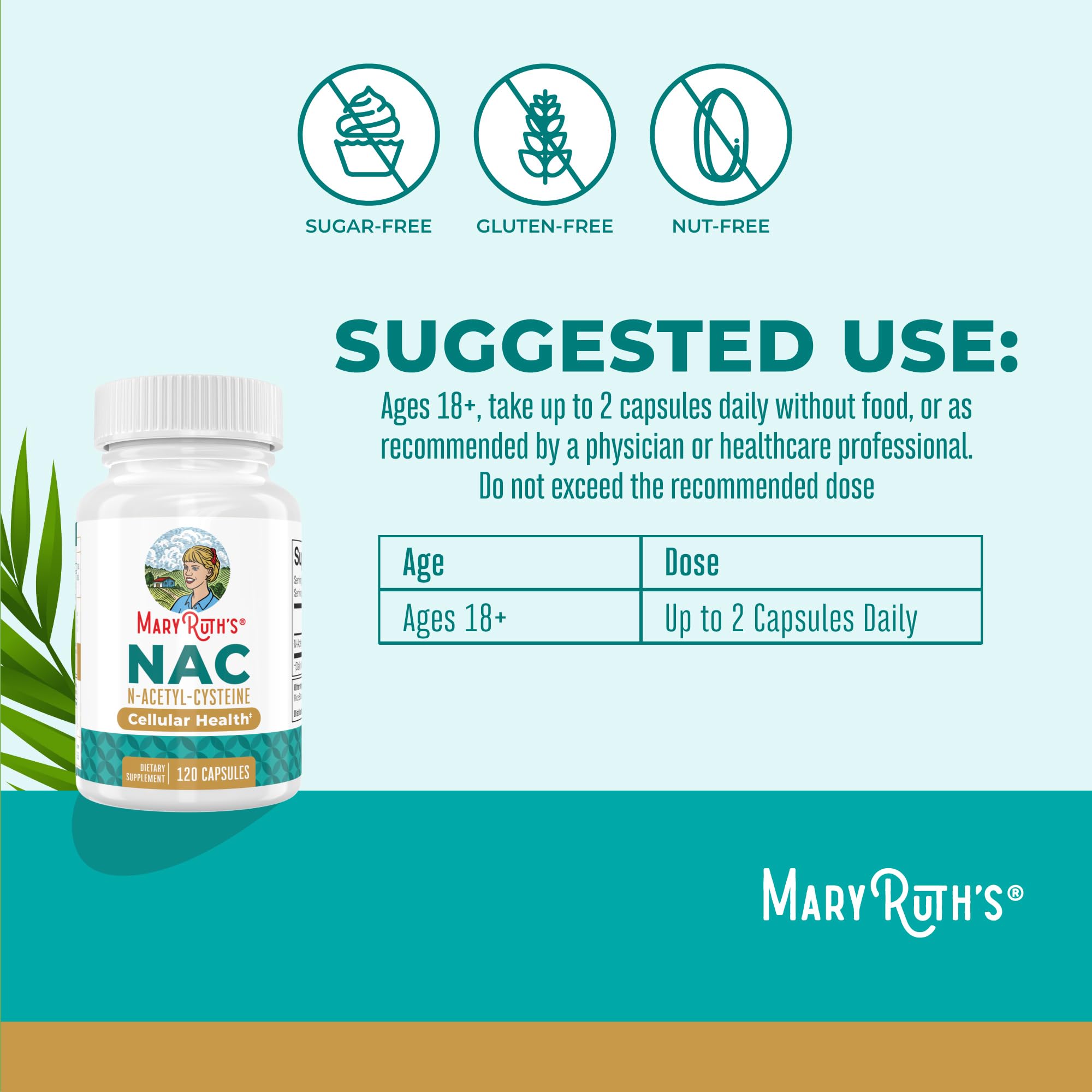 MARYRUTH'S Organics NAC Supplement N-Acetyl Cysteine | 2 Month Supply | NAC 1000mg per Serving | Vegan Capsules | Gluthamine Precursor | Amino Acid