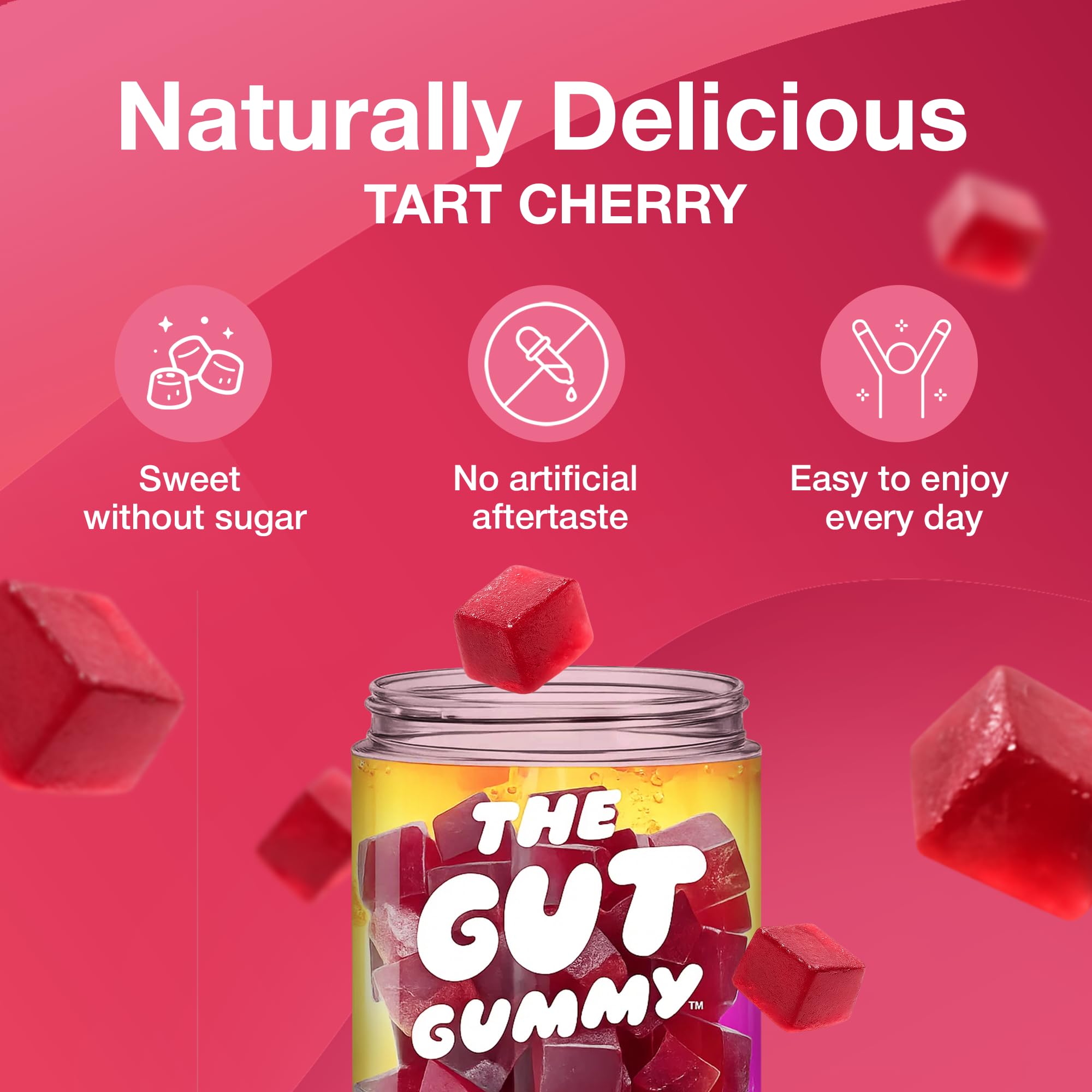 The Gut Gummy, 360° Daily Gut Reset, Full-Spectrum Tribiotic for Women & Men, Prebiotics Probiotics Postbiotics for Bloating, Belly Fat, Skin & Immune Support, Sugar Free Tart Cherry Gummies, 60 Count