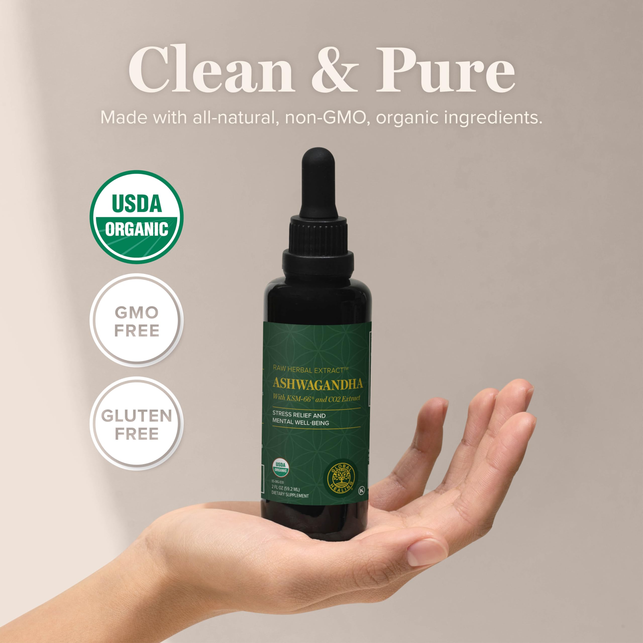 Global Healing Center - Organic Ashwagandha Supplements Drops - KSM-66 Ashwagandha Extra Strength for Men & Women, Helps Promote Relief from Stress, Mood Support, Organic (2 Fl Oz) Global Healing Center Au supplements