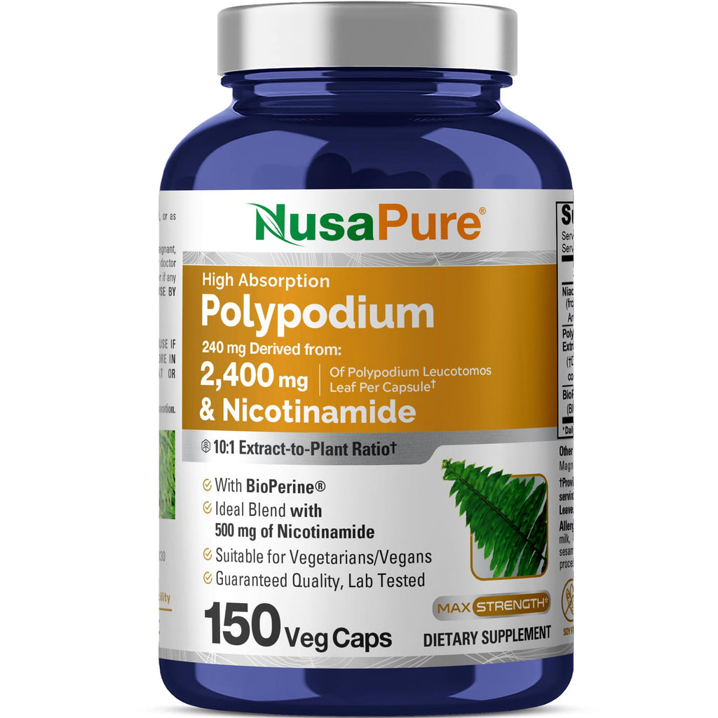 NusaPure Polypodium Nicotinamide 10:1 Extract, 240 mg Equivalent to 2,400 mg per Veg Caps - 150 Count (Non-GMO, Soyfree, Bioperine) NusaPure Au supplements