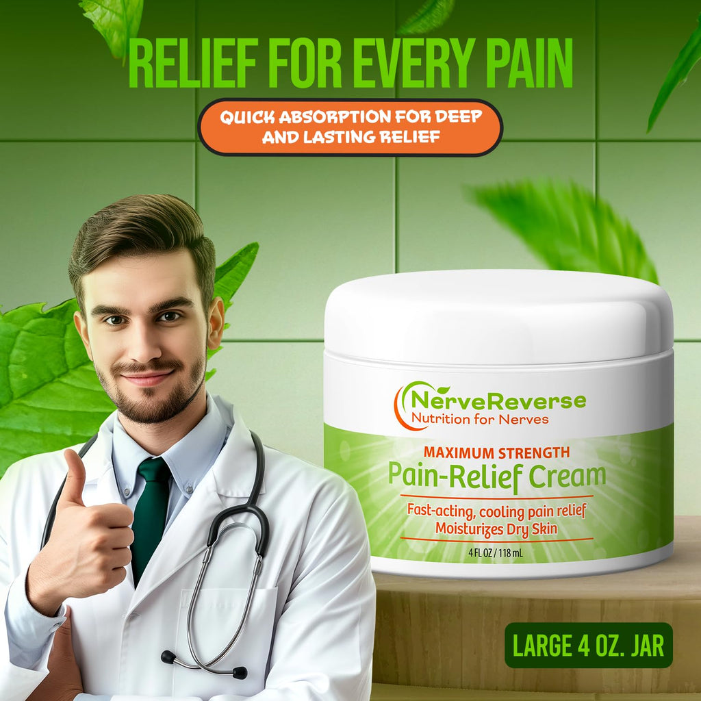 NerveReverse - Neuropathy Pain Relief Cream for feet, Hands, Legs Toes. Large 4 OZ. JAR. Fast-Acting, Maximum Strength Cream with 4% Menthol, MSM, L-Carnitine, L-Arginine, Vitamin E, Vitamin B6 NERVEREVERSE NUTRITION FOR NERVES Au supplements