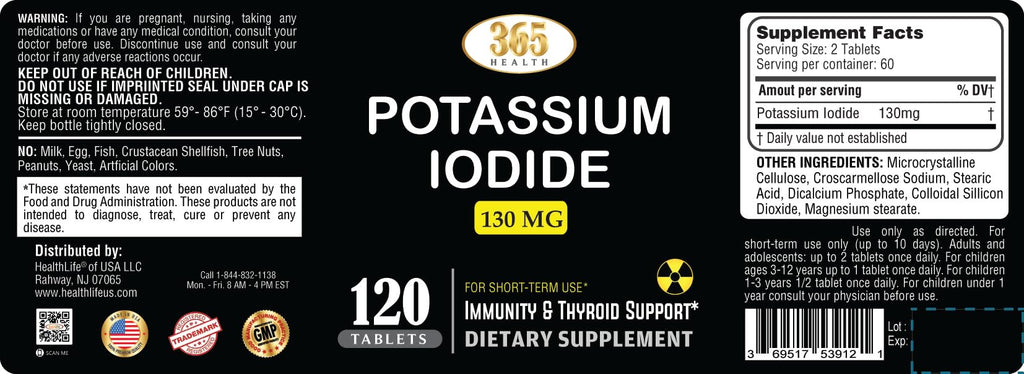 Potassium Iodide130 mg - KI Tablets- Potassium130 mg - USA Made Potassium Iodine Pills YODO Naciente