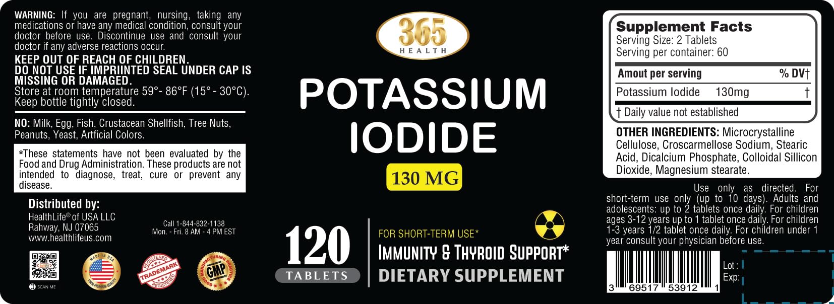 Potassium Iodide130 mg - KI Tablets- Potassium130 mg - USA Made Potassium Iodine Pills YODO Naciente