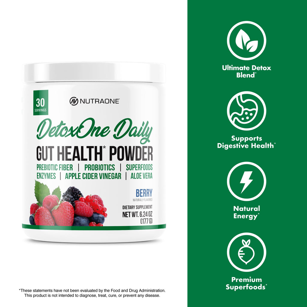 DetoxOne Daily Gut Health Powder* |  Supports Normal/Healthy Digestive Function*| Promotes Detoxification*| Boost Energy & Improves Nutrient Absorption*