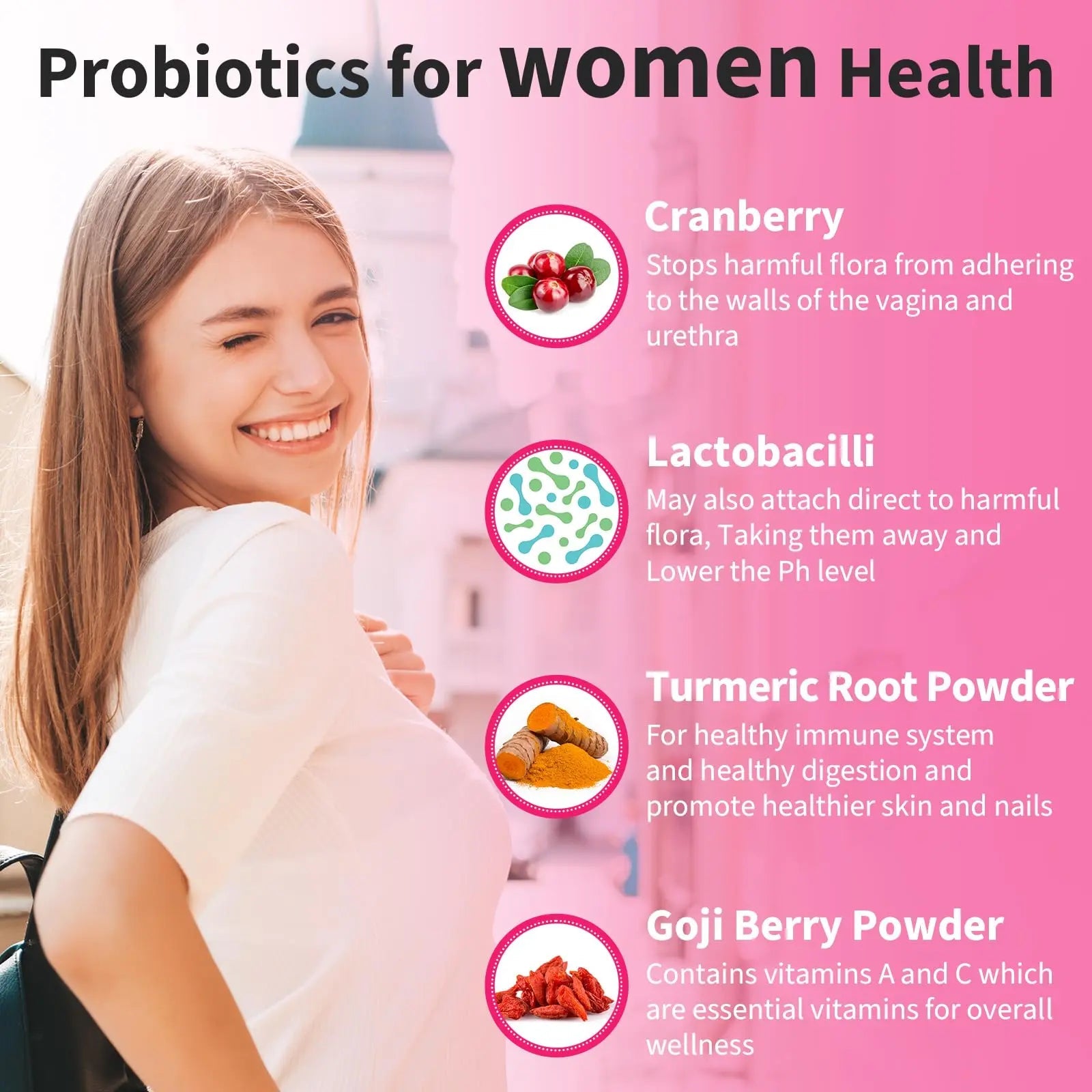 300 Billion CFUs Probiotics for Women,12 Strains Probiotics with Prebiotic Cranberry Heafetine Au supplements