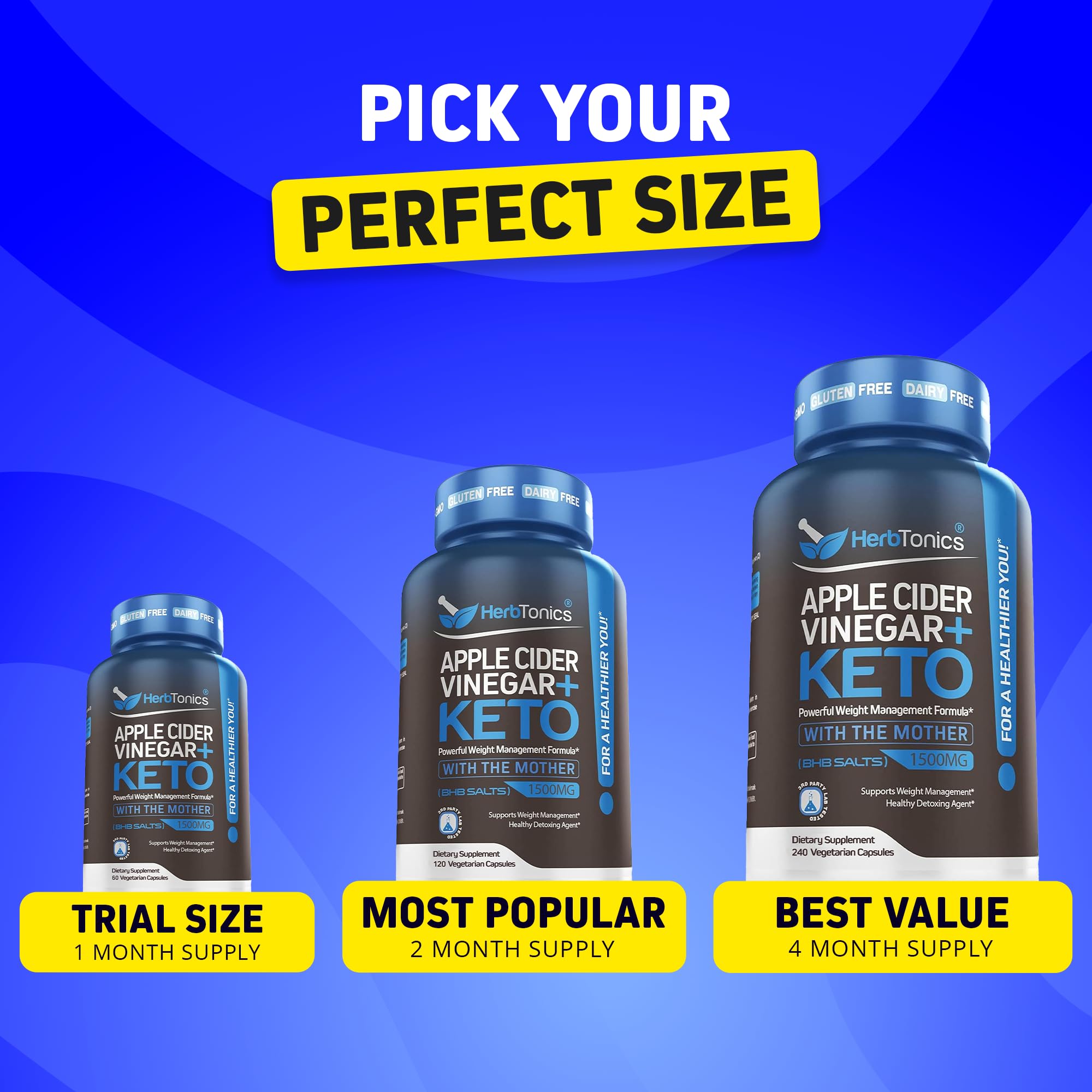 Herbtonics Apple Cider Vinegar + Keto BHB Capsules |  Support for Appetite, Cravings & Weight Management | Metabolism Support with Satiety Support