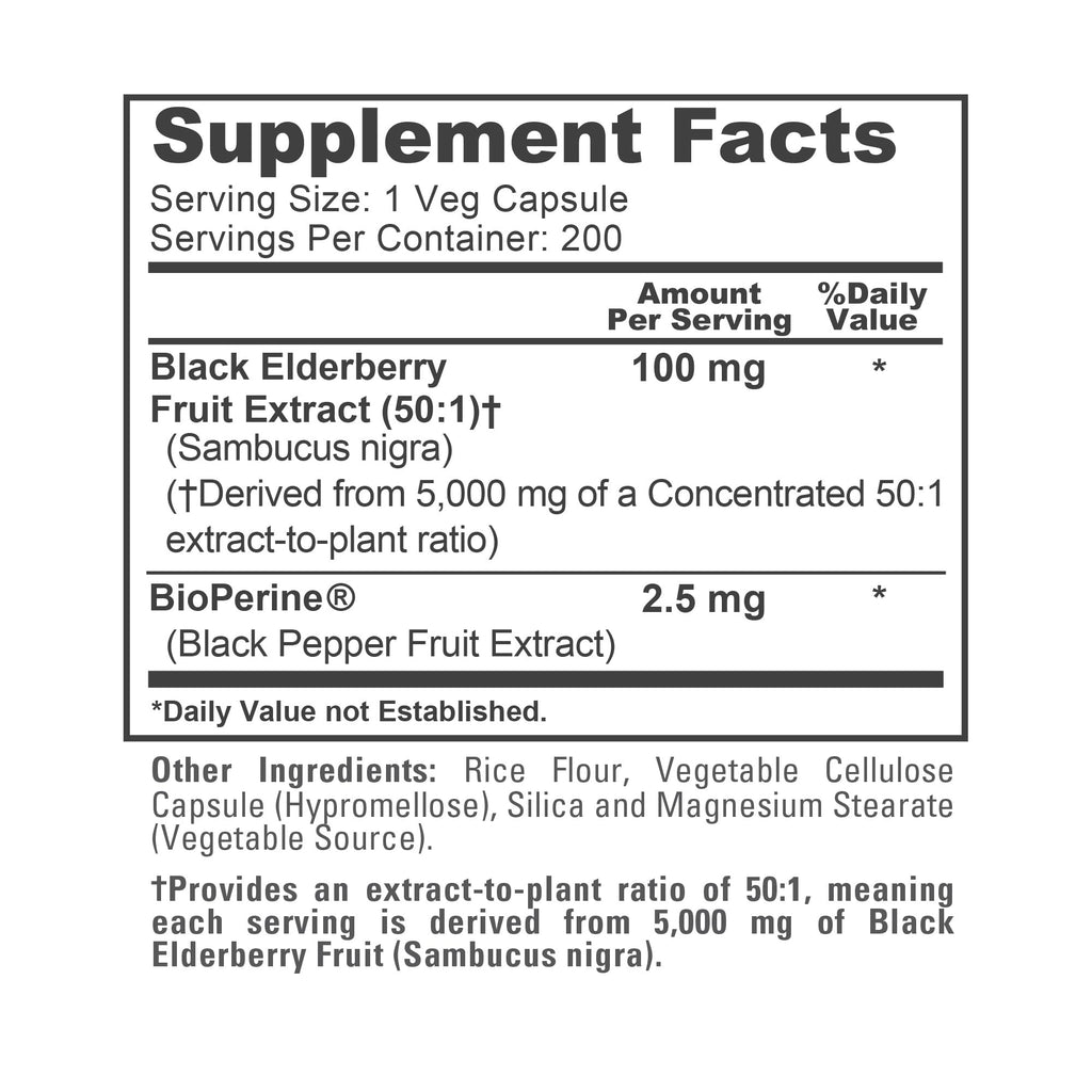 NusaPure Black Elderberry 50:1 Extract, 100 mg Equivalent to 5,000mg per Veggie Capsules, 200 Count (Vegan, Non-GMO, Bioperine) Dietary Supplement NusaPure Au supplements