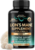 Lions Mane Supplement Capsules - Organic Lions Mane - Made in USA - Fruiting Bodies Extract - 1200 mg, 25% Polysaccharides - Memory & Focus Support