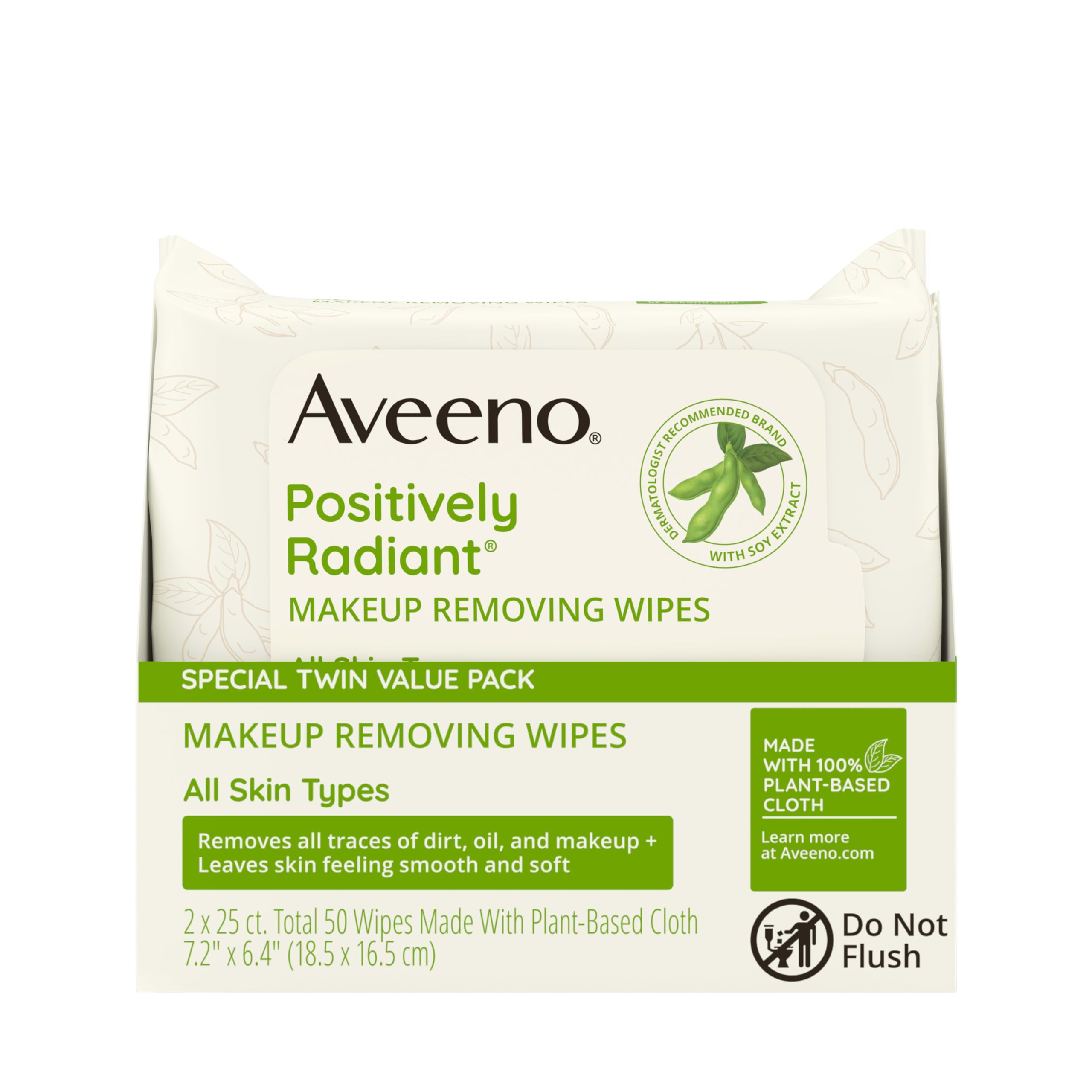 Aveeno Positively Radiant Makeup Remover Wipes, Oil Free, Alcohol Free, Non-Comedogenic Facial Cleansing Wipes, Gentle Face Wipes for Sensitive Skin