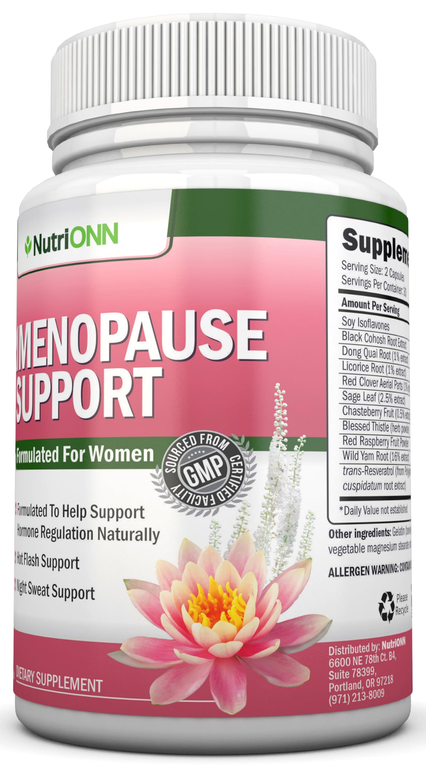 NutriONN Perimenopause Supplement for Women - Natural Support for Hot Flashes & Night Sweats - Improved Mood & Sleep - 11 Herbal Ingredients with Black Cohosh & Red Clover - Hormone Balance - Non-GMO NutriONN Au supplements