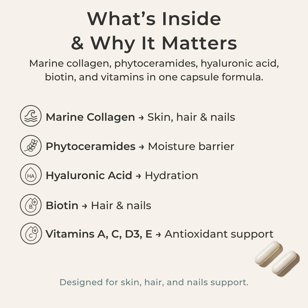 Zi-Collagen Marine Collagen Capsules for Skin, Hair & Nails Support – with Phytoceramides, Hyaluronic Acid, Biotin