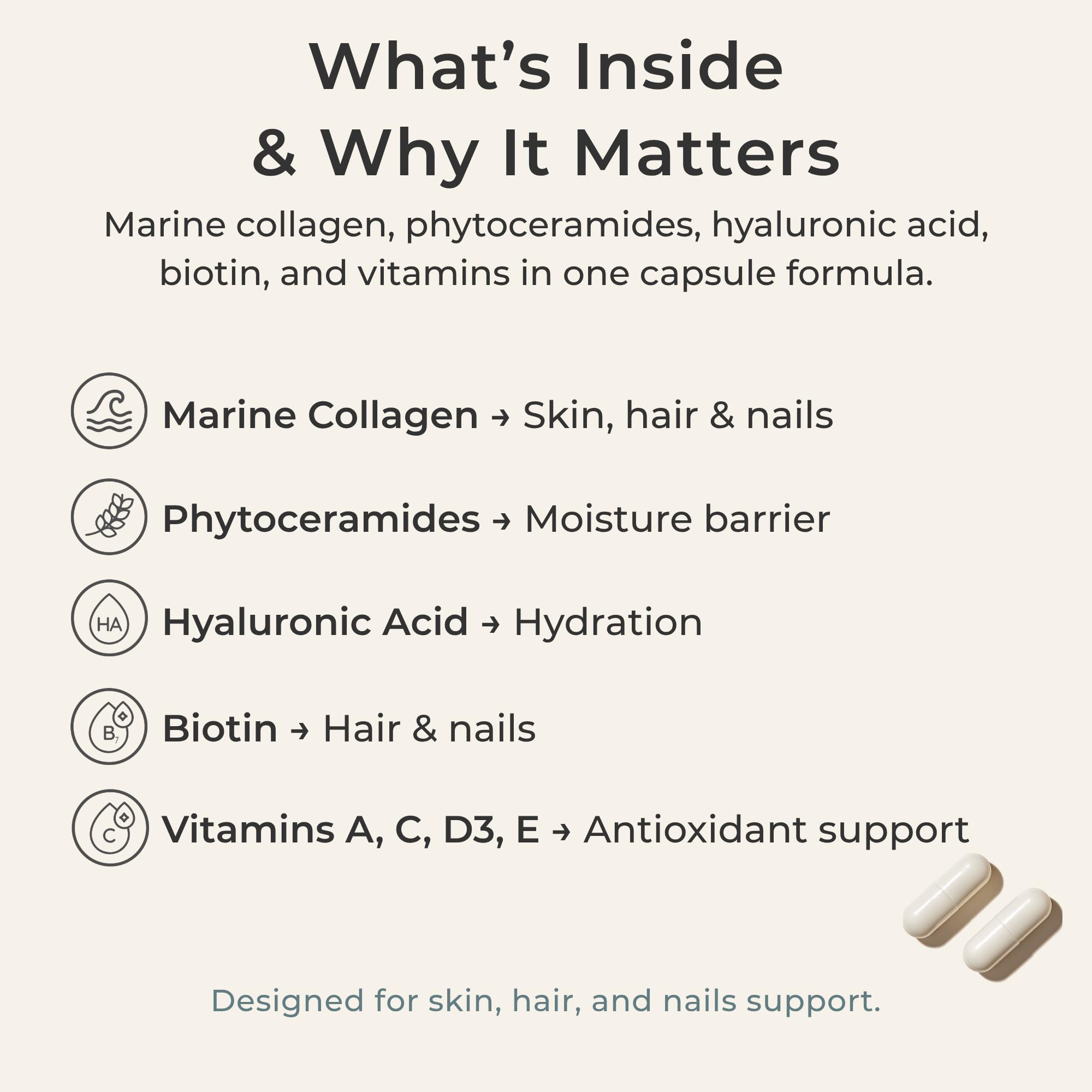 Zi-Collagen Marine Collagen Capsules for Skin, Hair & Nails Support – with Phytoceramides, Hyaluronic Acid, Biotin