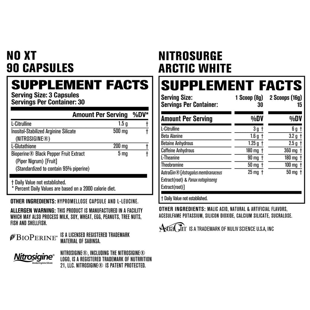 Jacked Factory Nitrosurge Pre-Workout in Arctic White & N.O. XT Nitric Oxide Booster Jacked Factory Au supplements