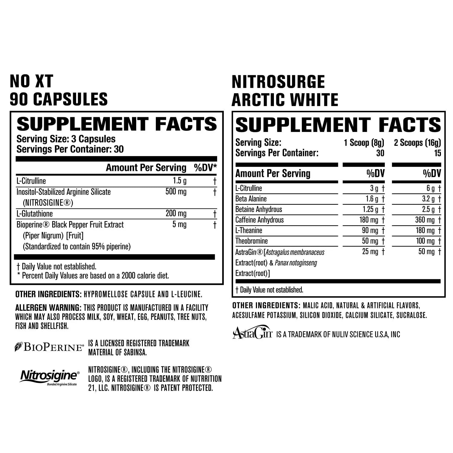Jacked Factory Nitrosurge Pre-Workout in Arctic White & N.O. XT Nitric Oxide Booster Jacked Factory Au supplements