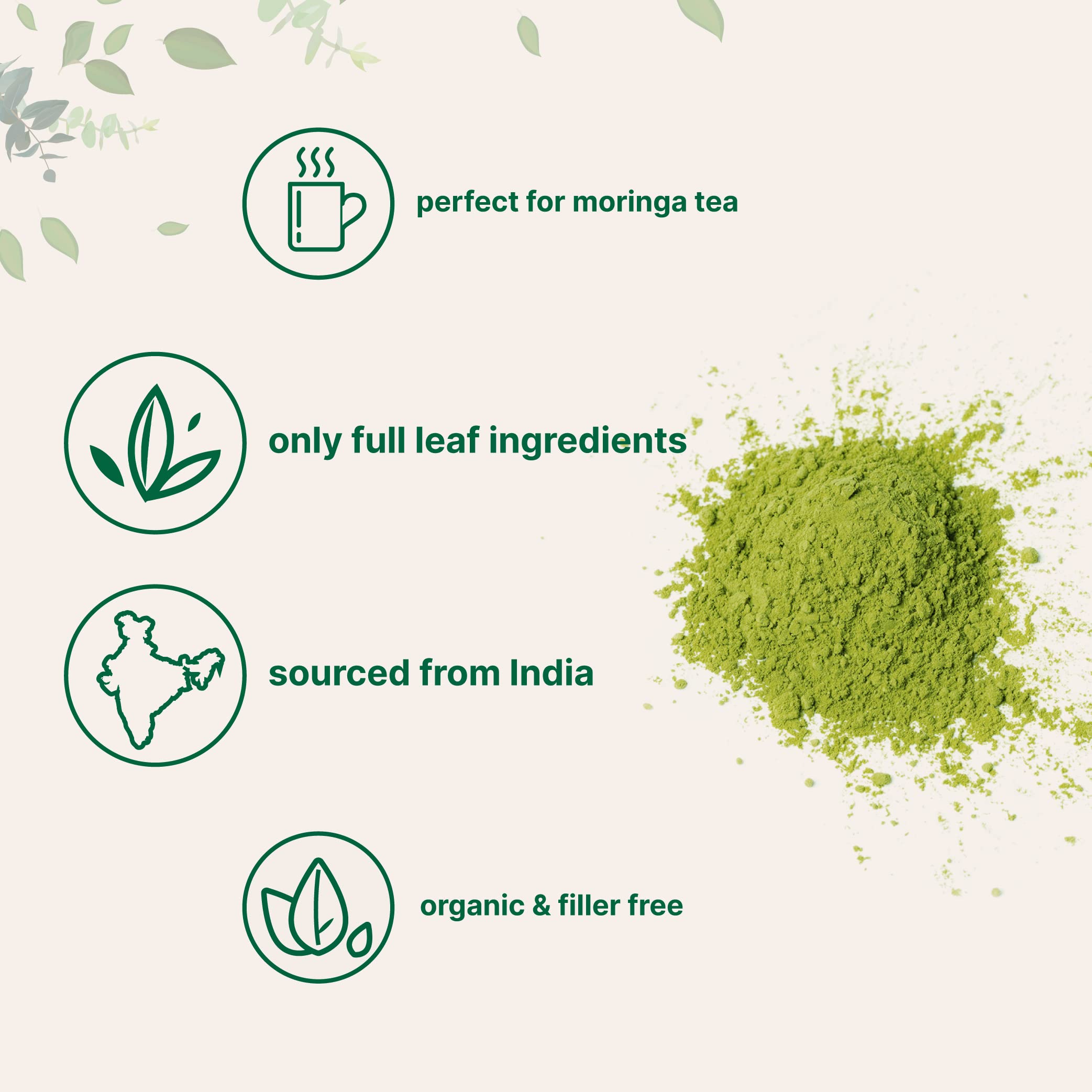Micro Ingredients Organic Moringa Oleifera Leaf Powder, 2 Pound | Rich in Antioxidants & Immune Vitamins | Pure Leaves Without Stems |