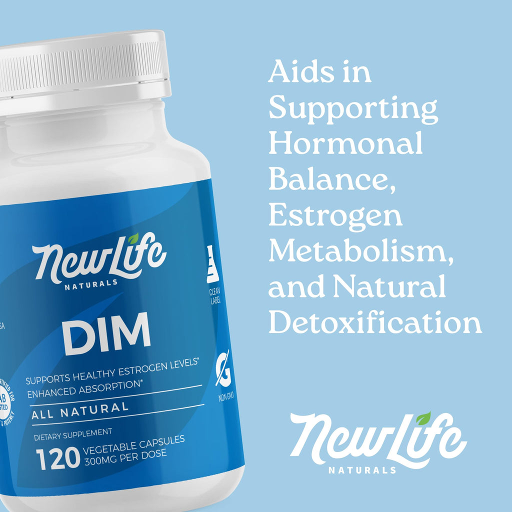 NewLife Naturals DIM Supplement 300mg for Women & Men - Hormonal Acne, Estrogen Balance Pills, Post Menopause Relief | Healthy Estrogen Level | Hormonal Balance - Bioperine | PCOS - 60 Day Supply NewLife Naturals Au supplements