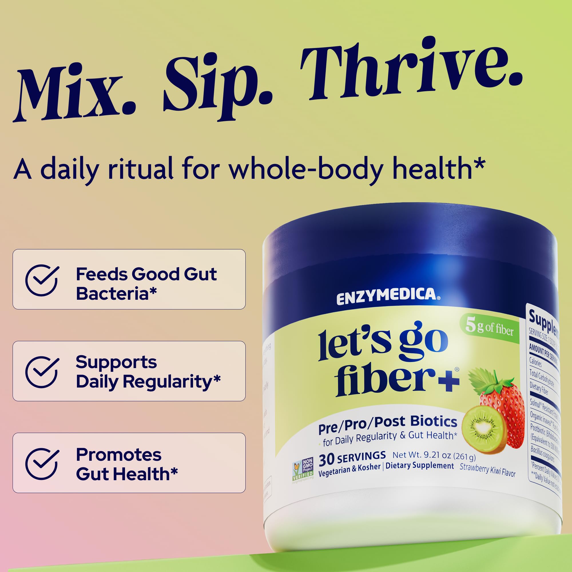Enzymedica, Let’s Go Fiber+ Strawberry & Kiwi, Prebiotics & Probiotics, Postbiotic, Soluble Fiber for Gut Health, Regularity, Powder for Men & Women, Sugar-Free, 30 Servings Enzymedica Au supplements