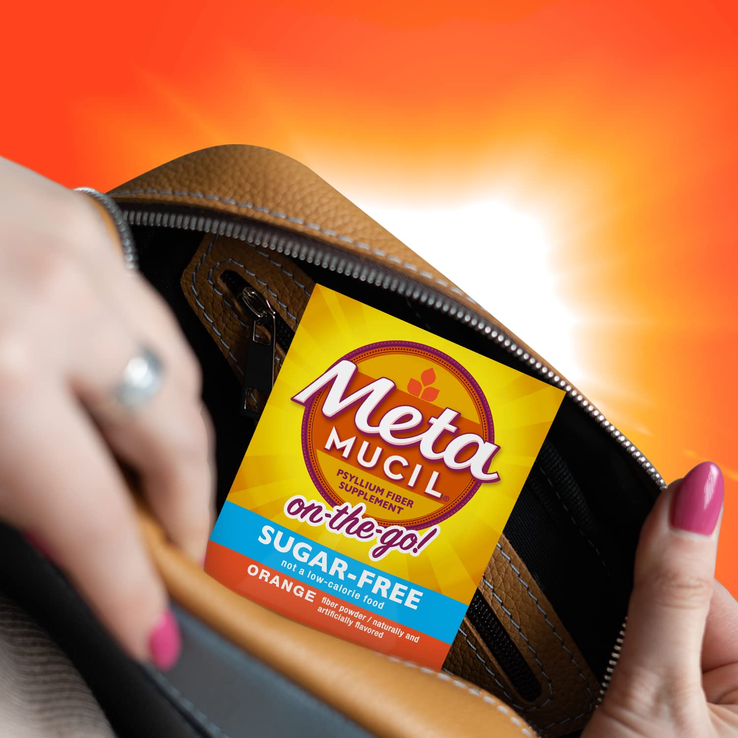 Metamucil On-the-Go Packets, Sugar-Free, 44 Packets, 4-in-1 Psyllium Husk Fiber Supplement, Orange Flavored, Individual Servings Great for Travel