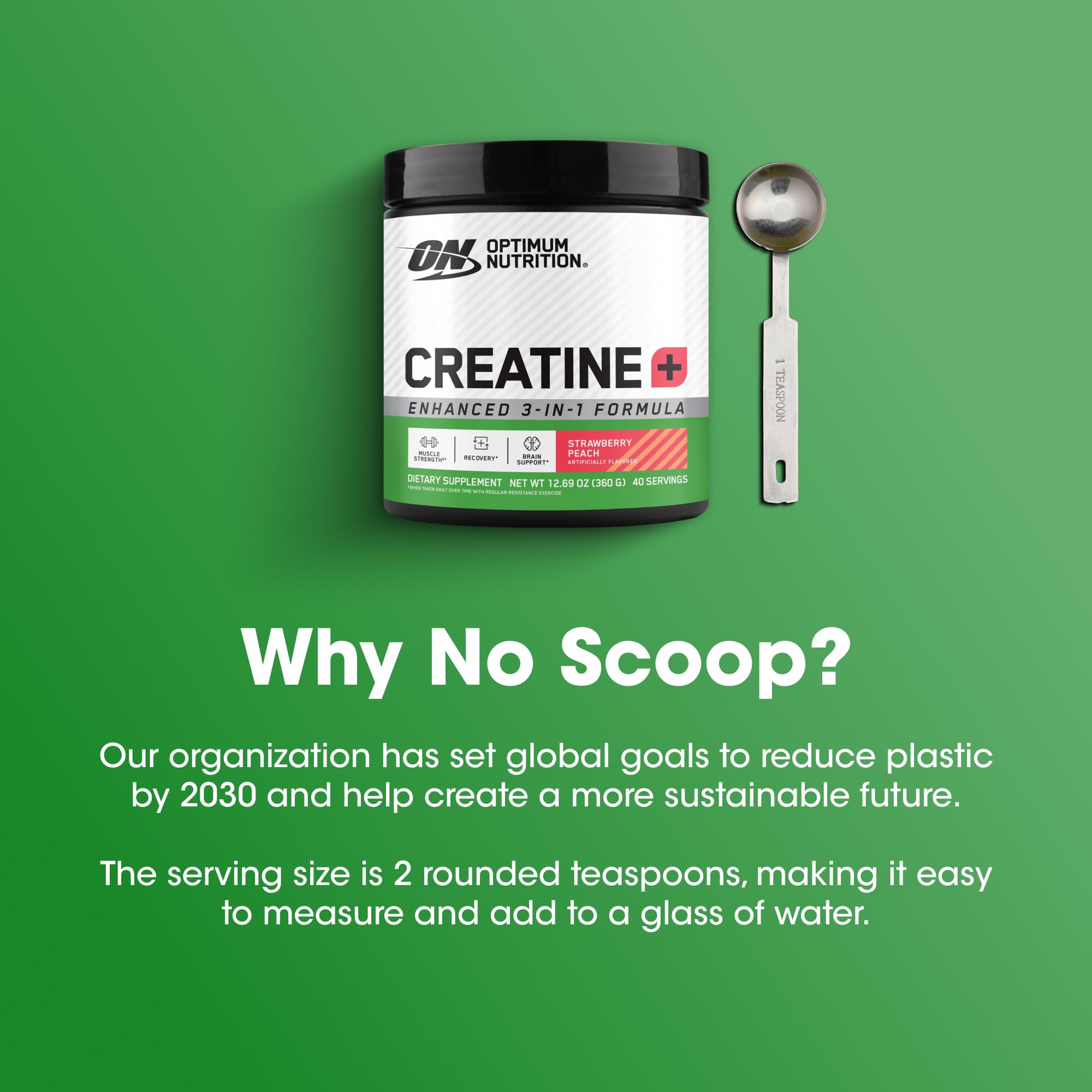 Optimum Nutrition Creatine Monohydrate Plus Powder, Strawberry Peach Flavored Creatine Performance Blend, with Electrolytes for Hydration, Added Vitamins
