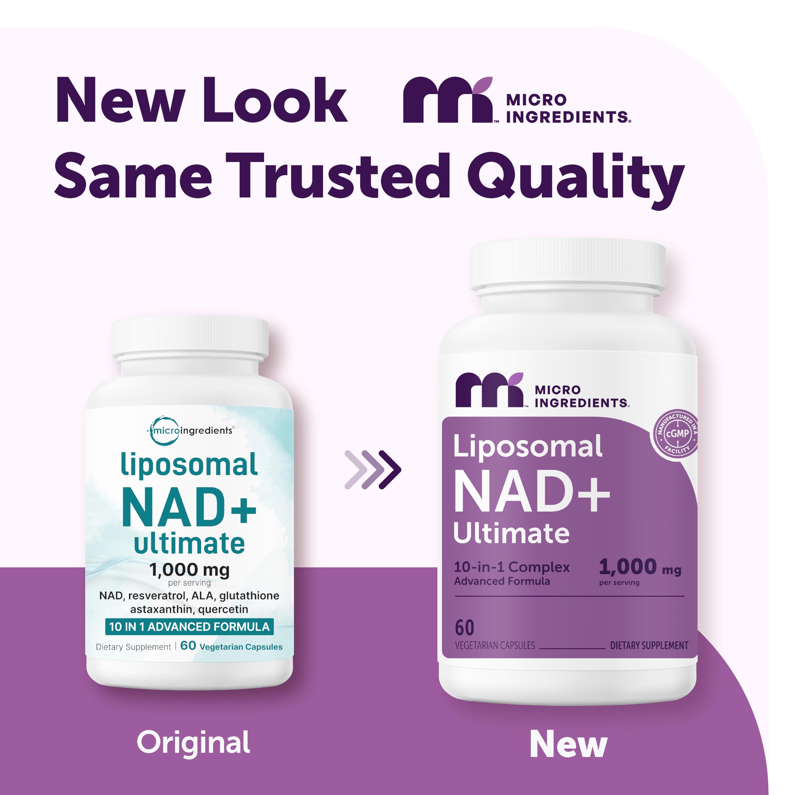 Micro Ingredients Liposomal NAD+ Ultimate Complex 1,000mg | 60 Veggie Capsules | NMN Pathway Formula | 10-in-1 with Resveratrol, Glutathione, & Astaxanthin