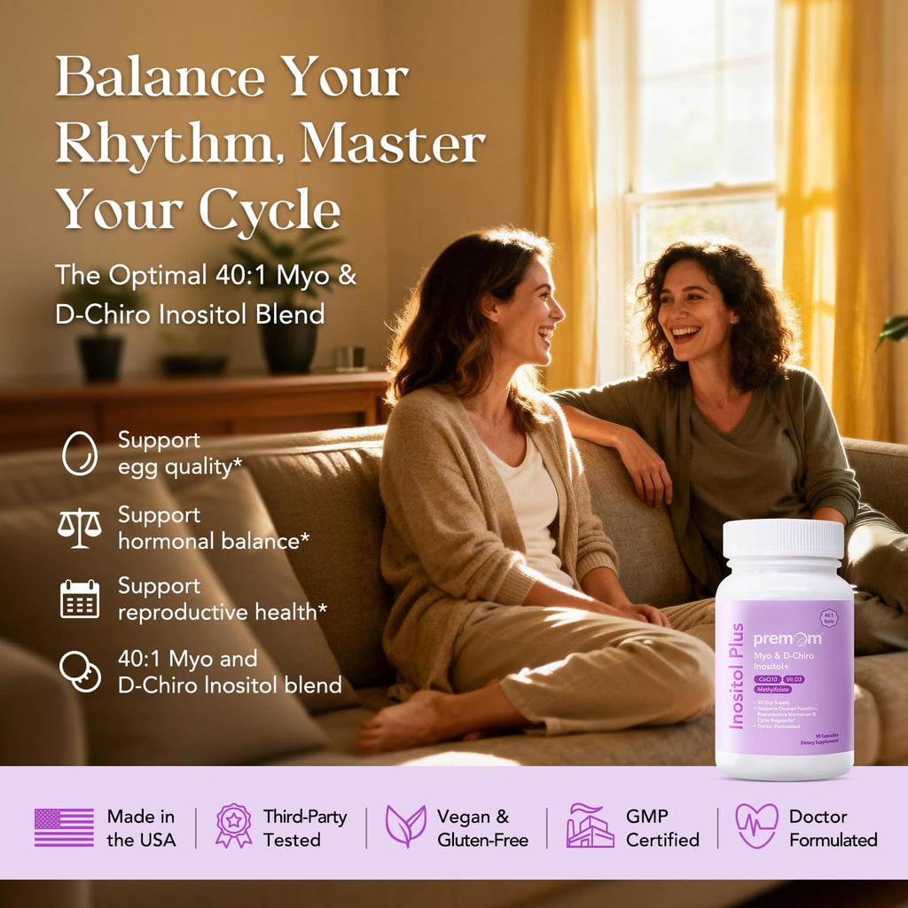 Premom Inositol Plus - 2000mg Myo-Inositol & 50mg D-Chiro Inositol, CoQ10, Folate & Vitamin D3-40:1 Ratio - Supports Hormonal Balance, Ovarian & Reproductive Health - 30 Day Supply Premom Au supplements