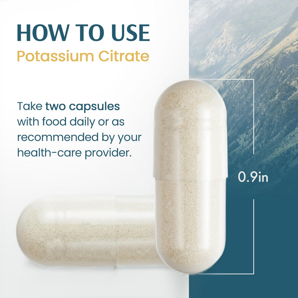 Vykee Nutrition Potassium Citrate Capsules - Supplements for Electrolyte Balance, Muscle & Heart Health - Vegan, Non-GMO,