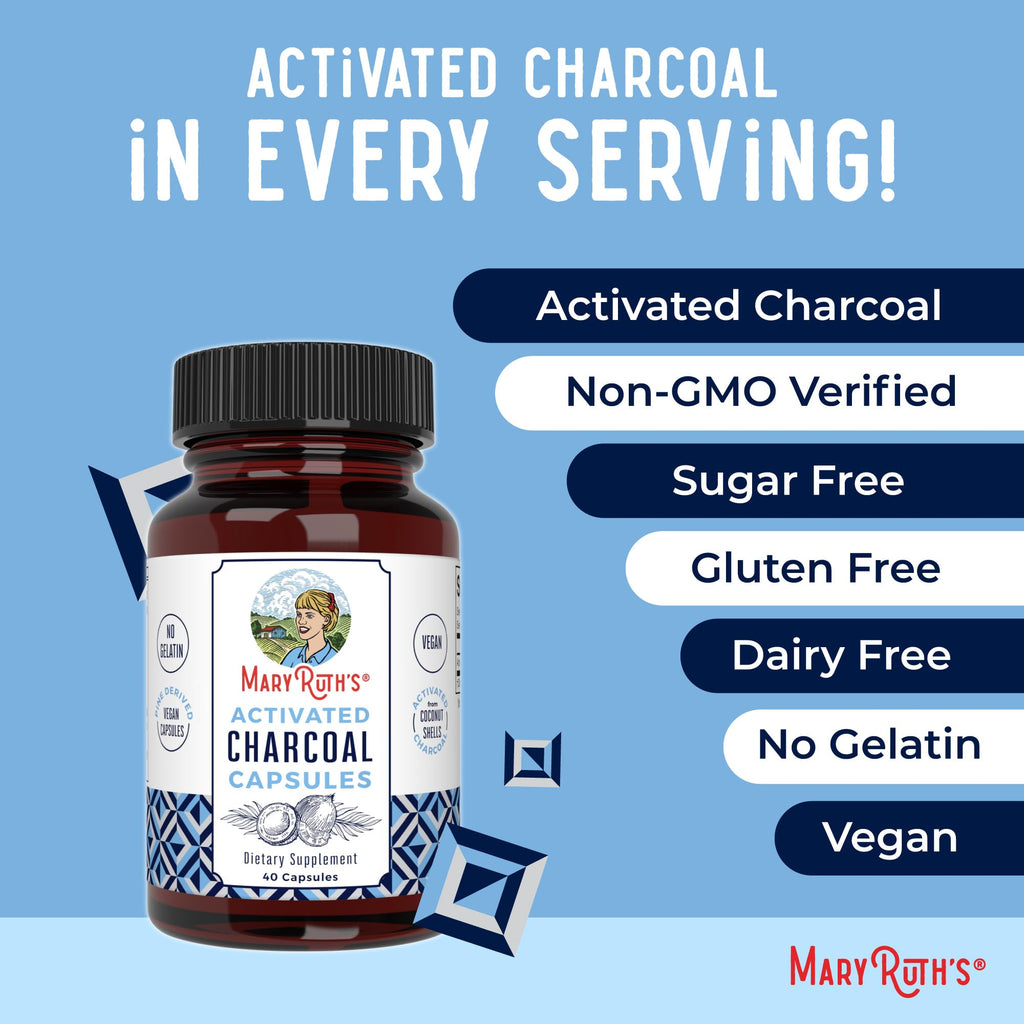 MARYRUTH'S Organics Activated Charcoal Capsules | Substance Adsorption | Derived from Coconut Shells | Vegan Capsules from Pine Trees