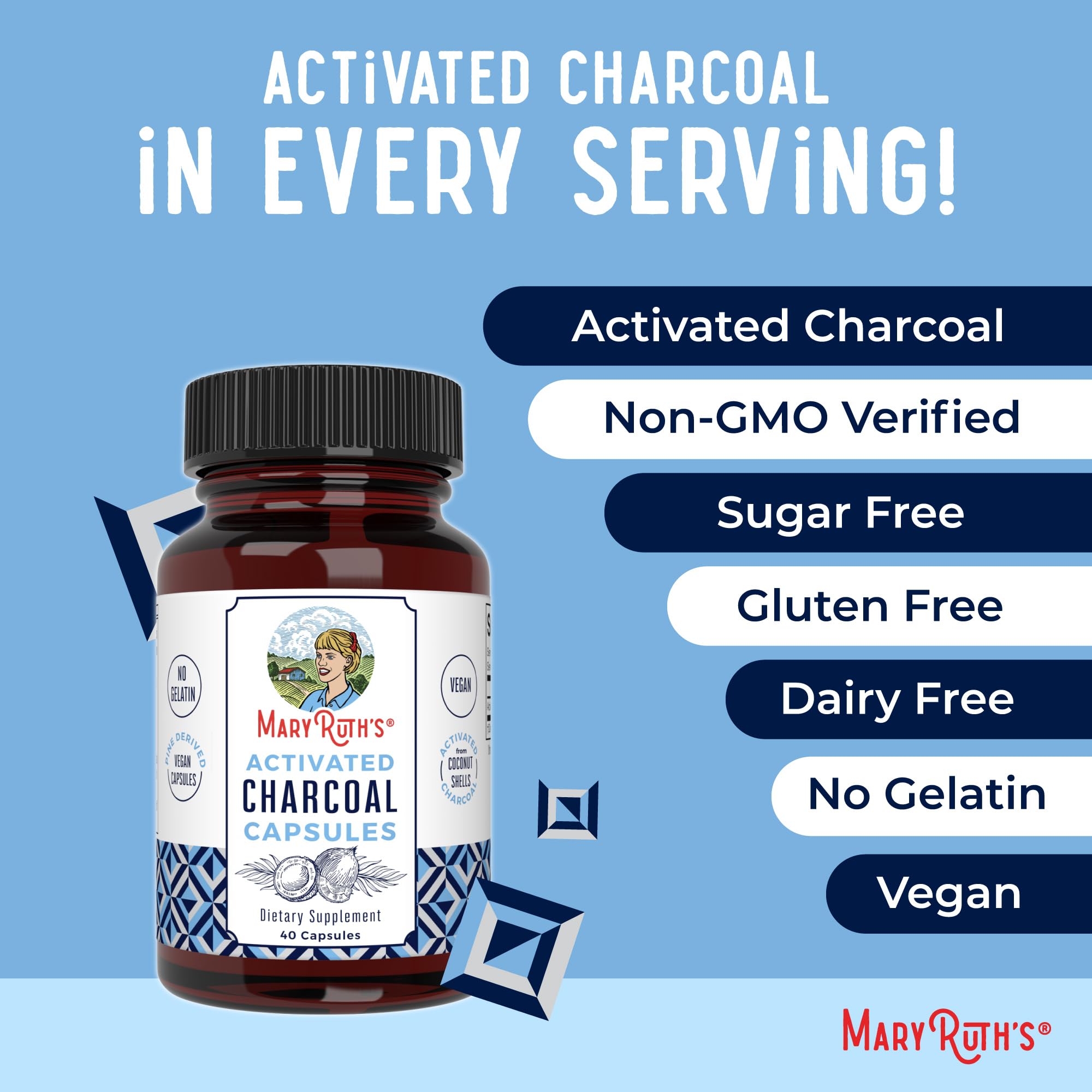 MARYRUTH'S Organics Activated Charcoal Capsules | Substance Adsorption | Derived from Coconut Shells | Vegan Capsules from Pine Trees