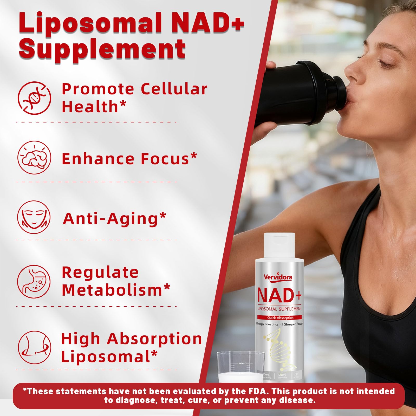 Vervidora Liposomal NAD+ Supplement, NAD+ Liquid Supplement with High Absorption for Anti-Aging, Cellular Health, Enhance Focus, Energy&Metabolism Support, Liposomal NAD+ Supplements for Women& Men Vervidora Au supplements