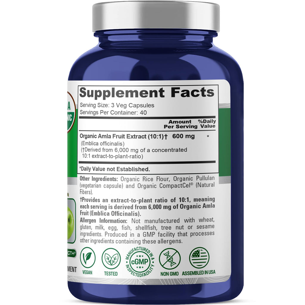 NusaPure Organic Amla Capsules 10:1 Extract, 600 mg Equivalent to 6,000mg | 120 Count | Amalaki Fruit | USDA, Vegan, Non-GMO Supplement NusaPure Au supplements