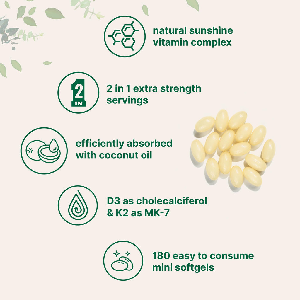 Micro Ingredients Vitamin D3 10,000 IU + K2 MK-7 200 mcg, 180 Softgels with Virgin Coconut Oil | 2-in-1 Vitamins D & K Complex