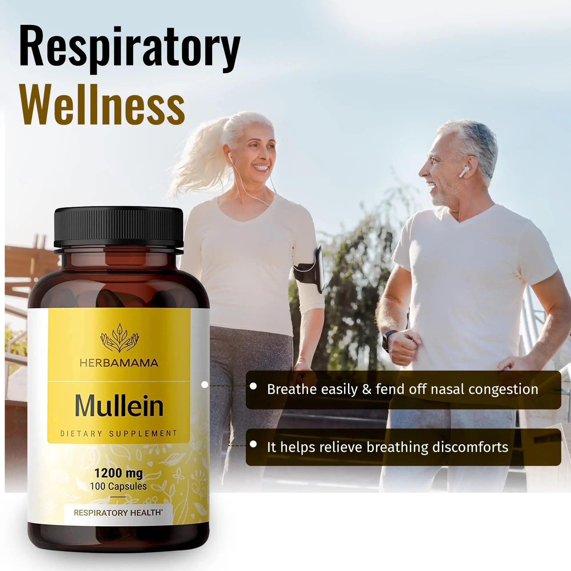 HERBAMAMA Mullein Leaf Capsules Respiratory Health - Organic Mullein Leaf Extract HERBAMAMA Au supplements