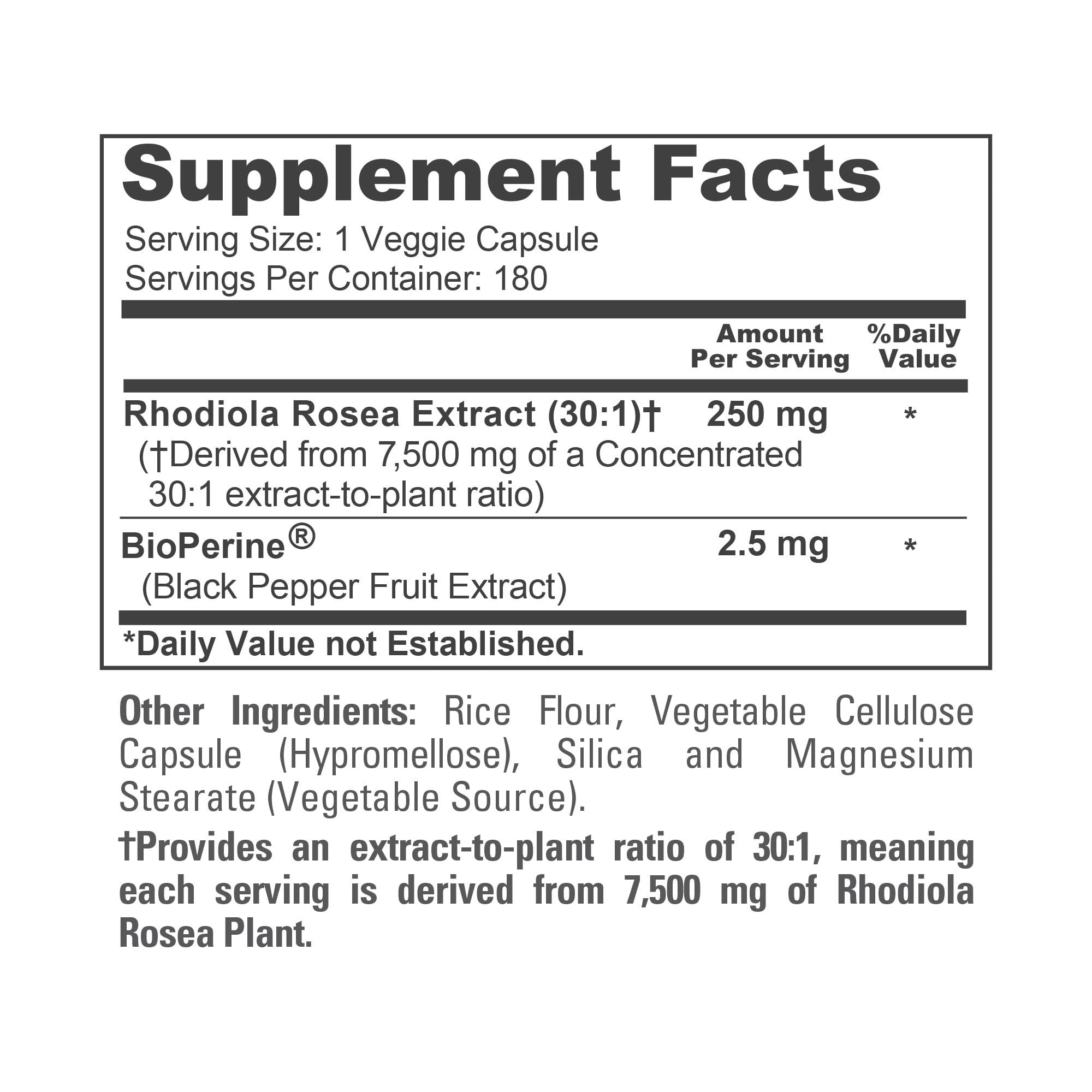 NusaPure Rhodiola Rosea 7,500mg 180 Veggie Capsules (Non-GMO, Extract 30:1, Vegan & Gluten-Free) Bioperine NusaPure Au supplements