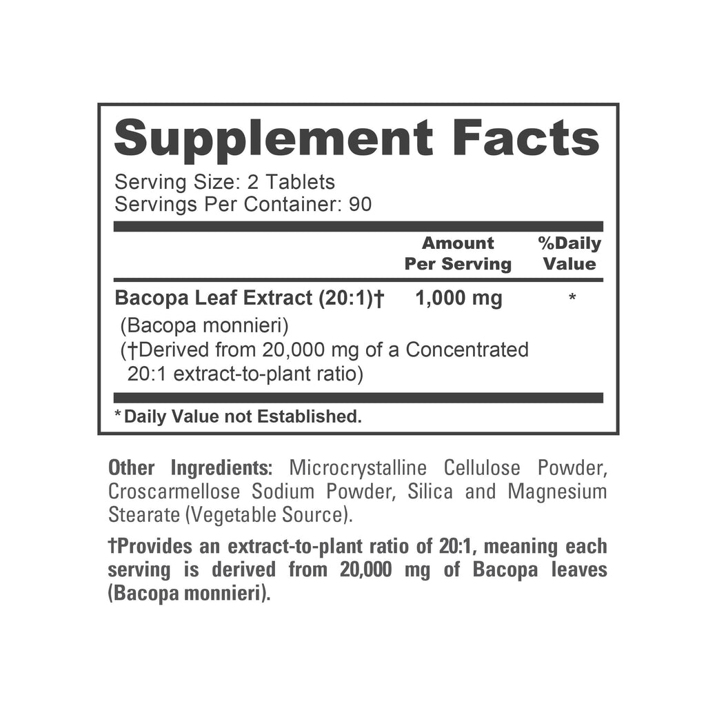 NusaPure Bacopa Leaf Monnieri Extract 20,000 mg 180 Tablets (Extract 20:1, Non-GMO, Gluten Free & Vegan) NusaPure Au supplements