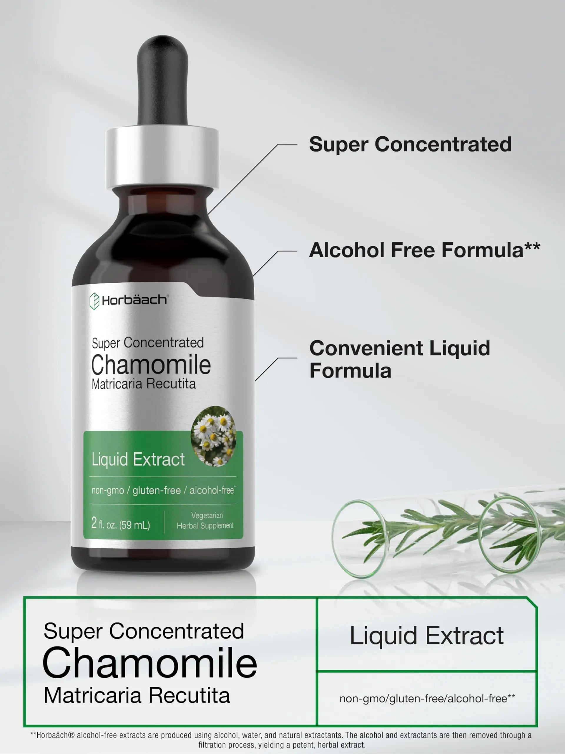 Chamomile Extract Liquid | 2 fl oz | Alcohol Free Supplement | Vegetarian, Non-GMO Horbäach Au supplements
