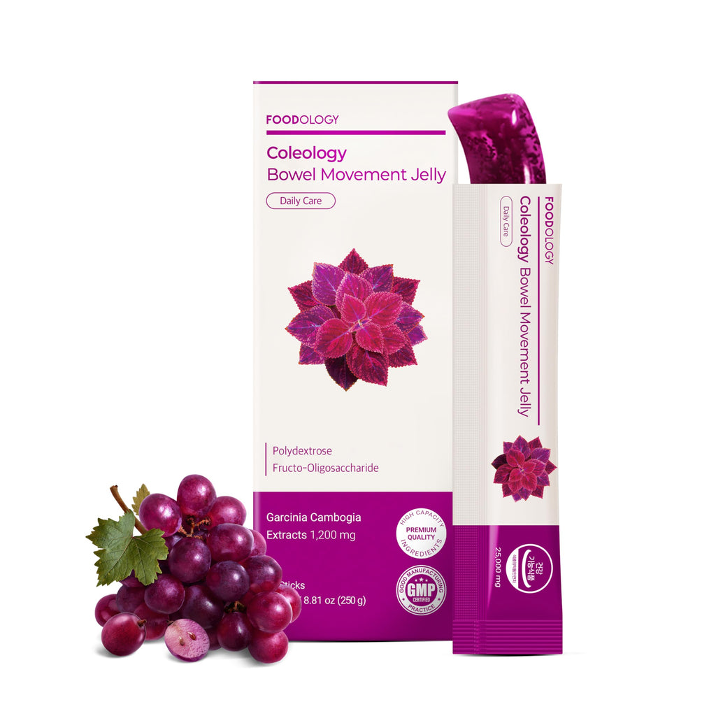 FOODOLOGY Coleology Bowel Movement Jelly (Grape & Prune) – Prebiotic Fiber Supplement for Gut Health & Daily Regularity, Chia Seeds, Korean Supplement – 10 Sticks