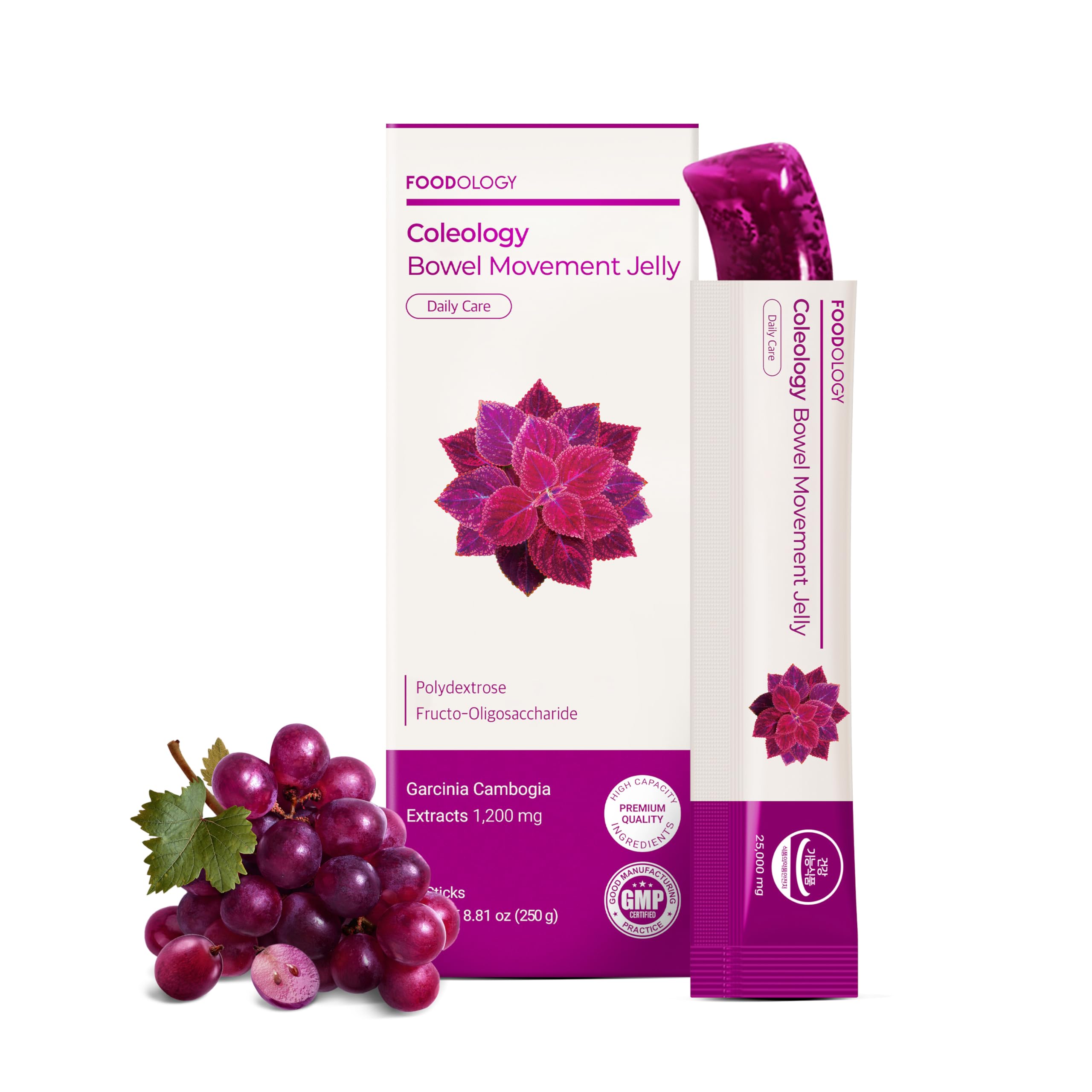 FOODOLOGY Coleology Bowel Movement Jelly (Grape & Prune) – Prebiotic Fiber Supplement for Gut Health & Daily Regularity, Chia Seeds, Korean Supplement – 10 Sticks