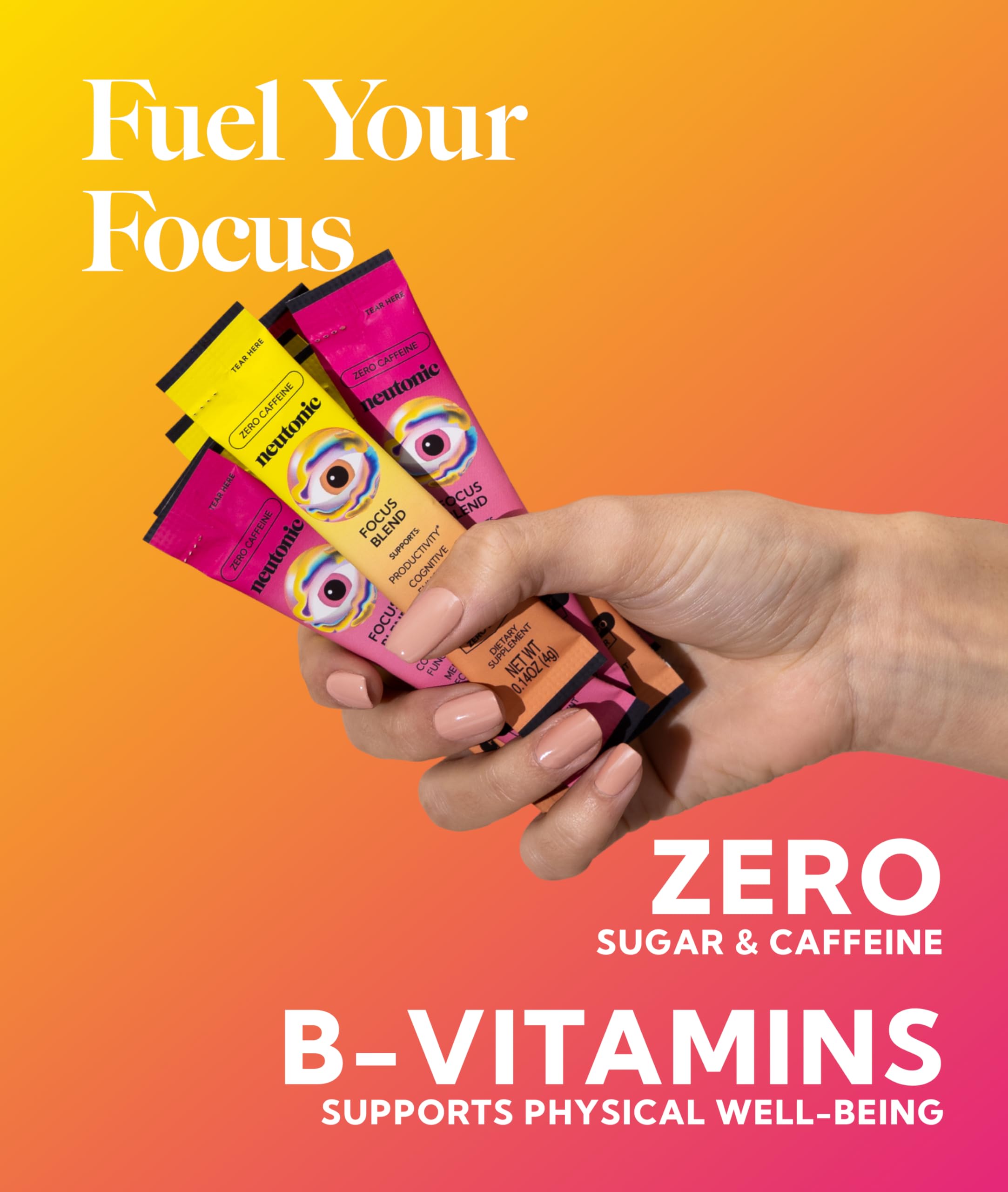 Neutonic Nootropic Focus Blend Powder | Peach Mango & Wild Berry 4 Sticks | Caffeine Free, Zero Sugar | Support Memory, Mental Clarity, Cognitive Function | Boost Focus, Energy, Brain Health Neutonic Au supplements