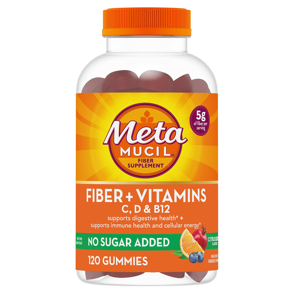 Metamucil Fiber Gummies for Adults with Vitamins C, D, B12 for Metabolism, No Sugar Added Citrus Berry Flavor, 5g Plant Based Prebiotic