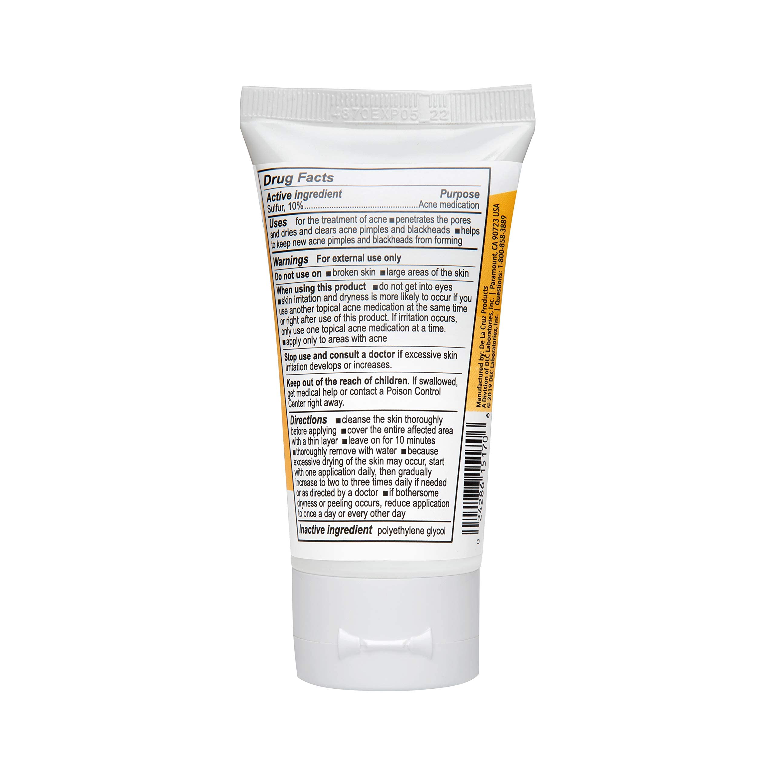 De La Cruz Sulfur Ointment - Cystic Acne Treatment for Face and Body - Daily 10 Min Spot Treatment Mask - Safe and Effective Game Changing Hormonal Acne