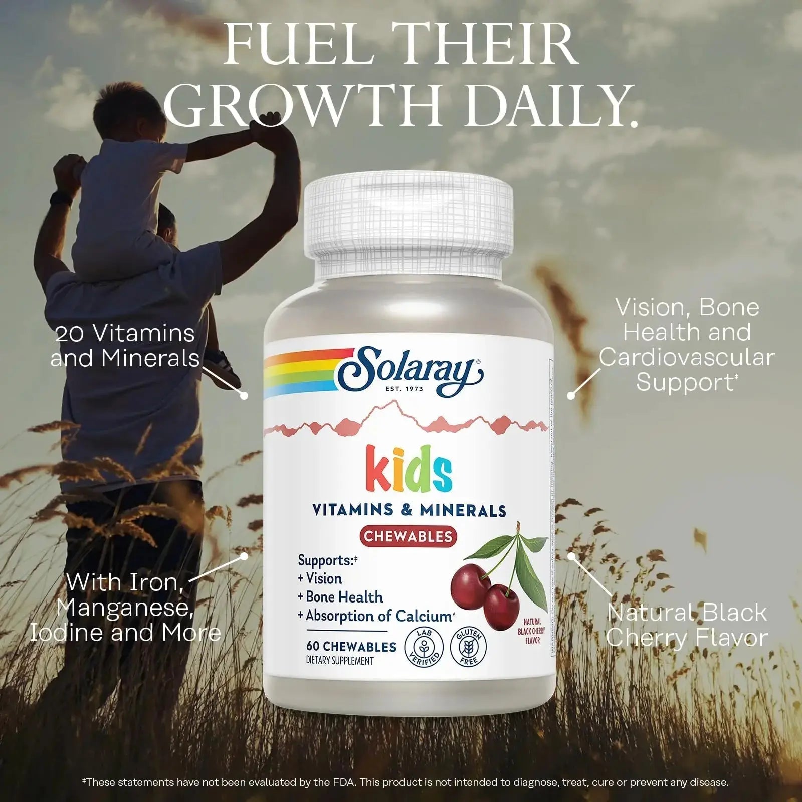 SOLARAY Childrens Vitamins & Minerals Complete Multivitamin for Kids Great Black Cherry Flavor SOLARAY Au supplements