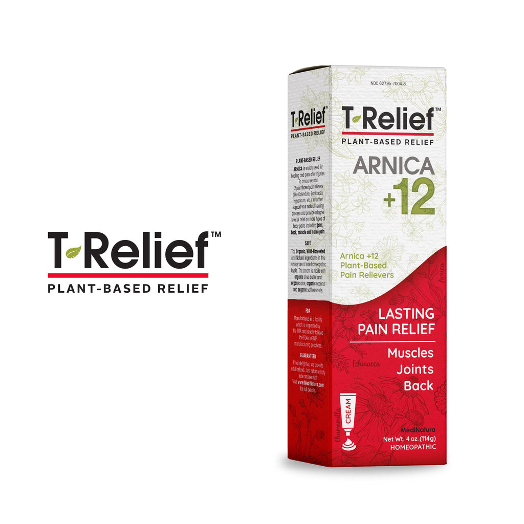 T-Relief Arnica +12 Cream Natural Relieving Actives for Back Pain Joint Soreness Muscle Aches & Stiffness, Whole Body Fast Acting Relief for Women & Men - 4 oz (4 Pack) MediNatura Au supplements
