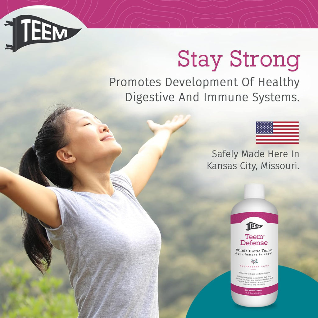 Teem Defense Liquid Probiotic with Elderberry, Whole Biotic Tonic for Digestion & Immunity, Prebiotic Probiotic & Postbiotic Supplement for Kids and Adults, 30 Day Supply – 16.3 Fl.Oz Teem Au supplements