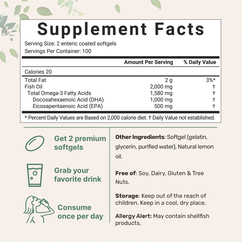 Omega 3 Fish Oil DHA Supplements 1000mg with EPA 500mg, 200 Softgels Micro Ingredients Au supplements