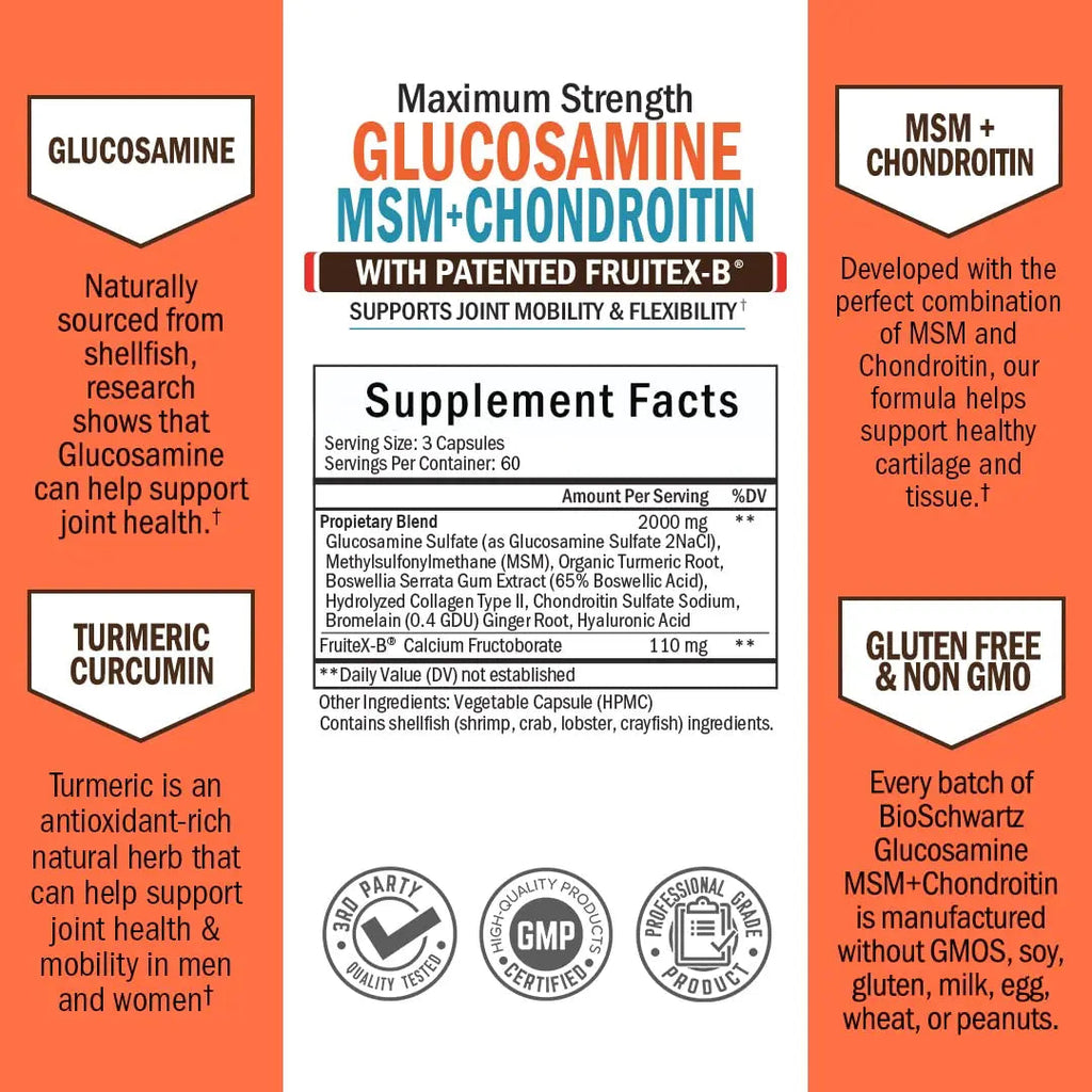 Glucosamine Chondroitin MSM 2110mg - Joint Support Supplement with Turmeric BioSchwartz Au supplements