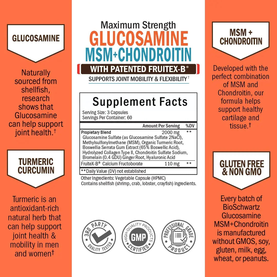 Glucosamine Chondroitin MSM 2110mg - Joint Support Supplement with Turmeric BioSchwartz Au supplements