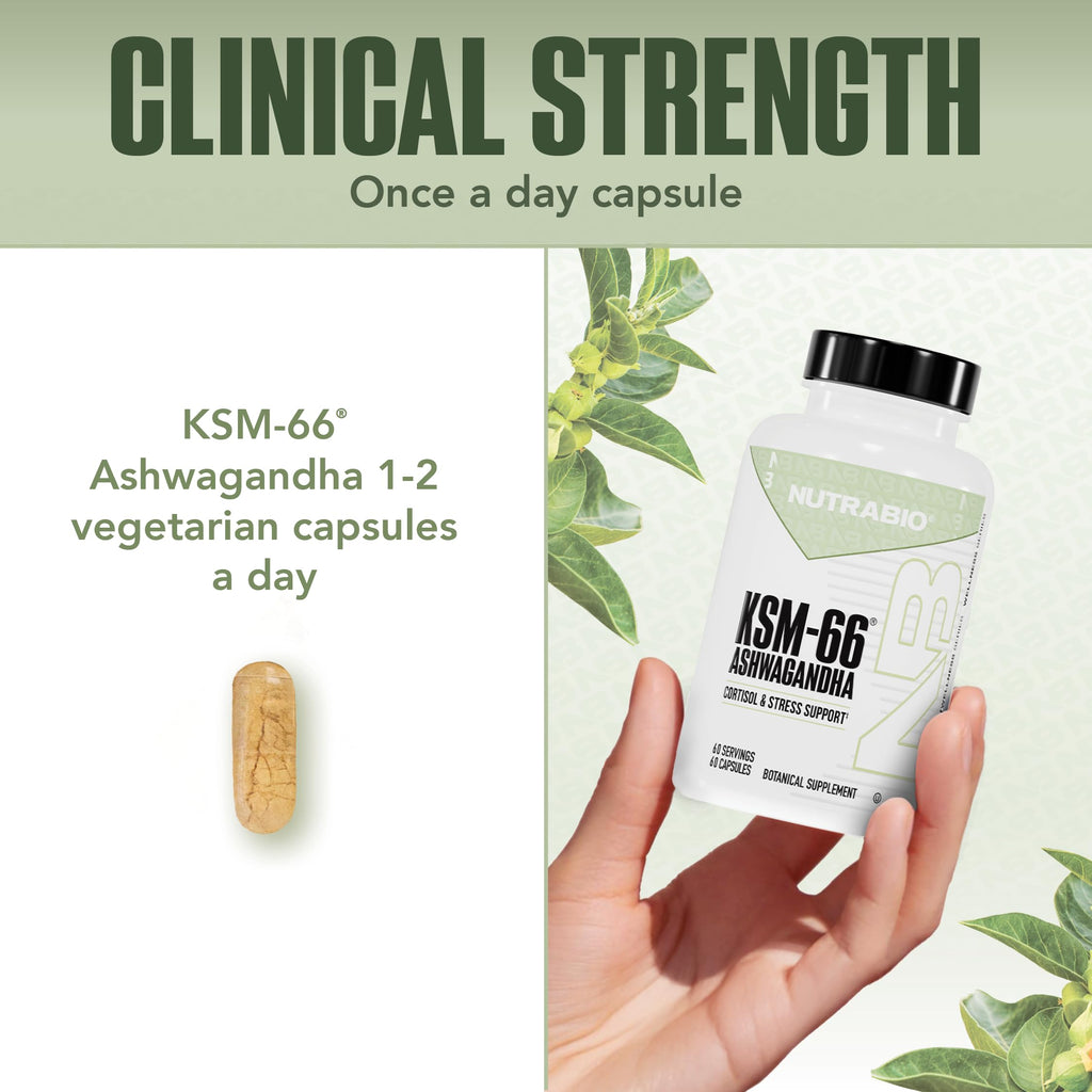 NutraBio Ashwagandha KSM-66 | Ashwagandha Herbal Supplement for Stress, Mood, & Performance | 600 MG of Clinically Studied KSM66 60 Capsules NutraBio Au supplements