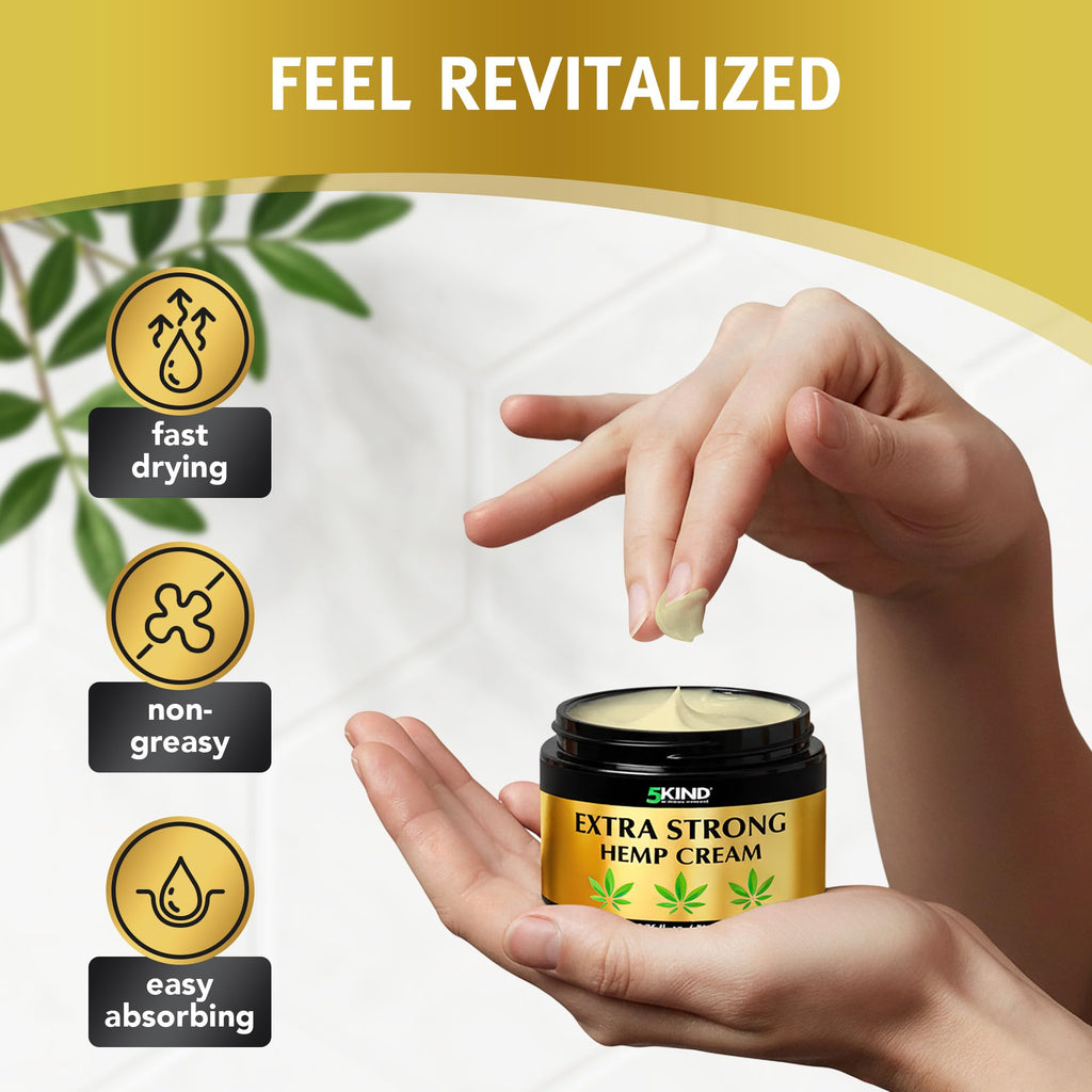 5kind Extra Strong Hemp Cream 6.76 fl oz - Maximum Strength - Natural Topical Cream - Muscle Rub for Lower Back, Joints, Neck, Knees, Shoulders 5kind clinical skincare Au supplements